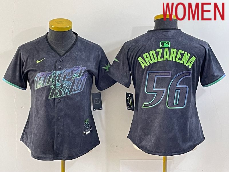 Women Tampa Bay Rays 56 Randy Arozarena Nike MLB Limited City Connect Black 2024 Jersey style 1